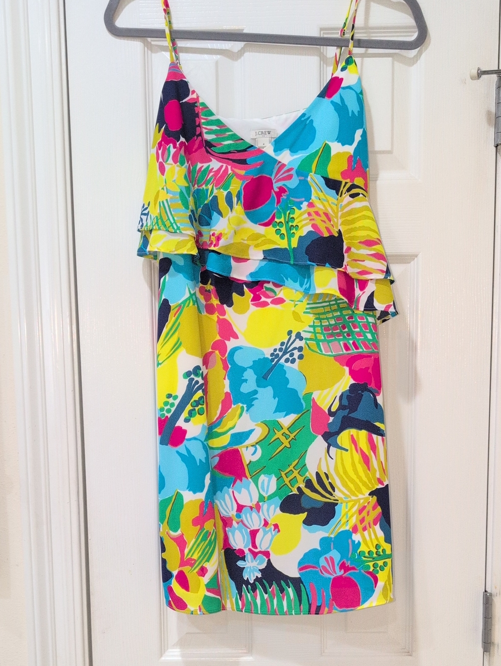 J. Crew Bright Multicolor Tropical Print Slip Dress